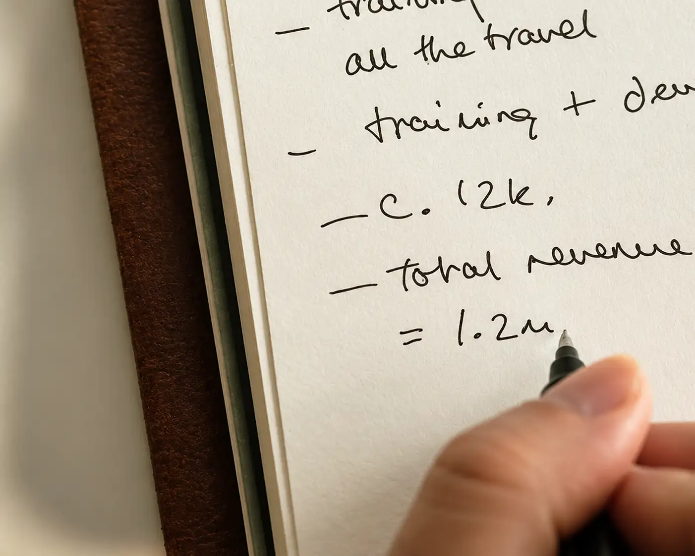 Handwritten business planning notes in a notebook.